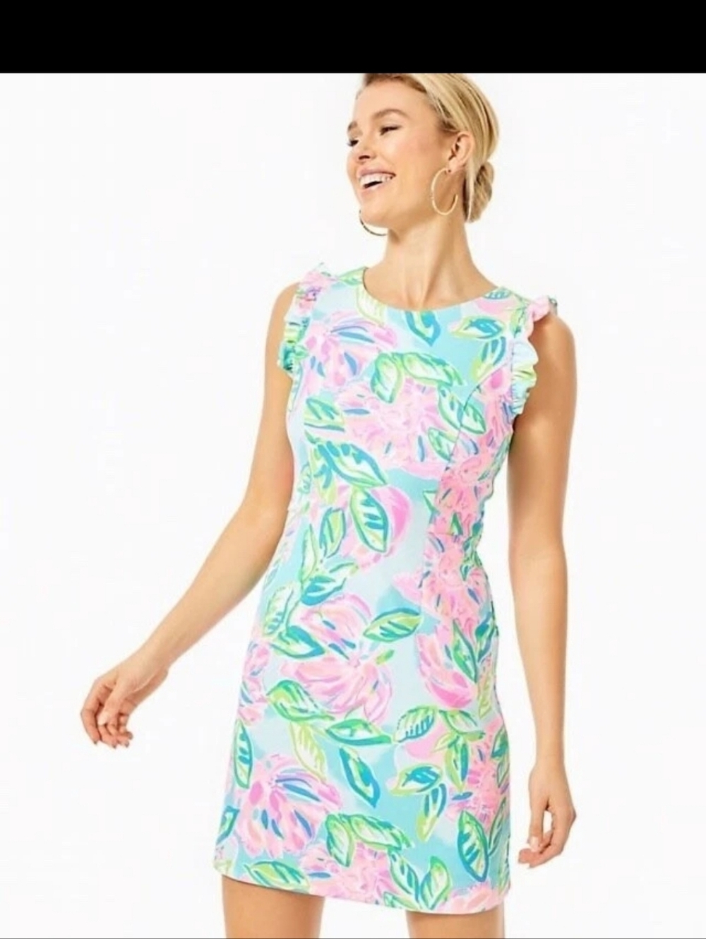 Lilly Pulitzer Carmelisa Shift Dress Totally Blossom Ruffle Sleeveless Size 12 - Picture 2 of 9